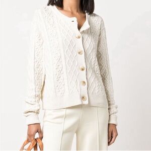Loulou Studio Cardigan Vilm Cable-Knit in Ivory White